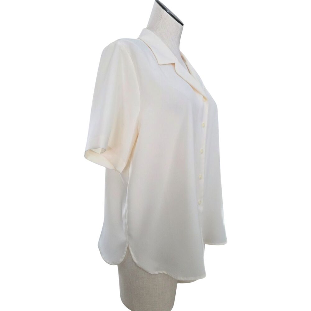 Vintage Liz Baker Essentials 14P Ivory Button Up Blouse Top Flowy Career - Picture 3 of 6